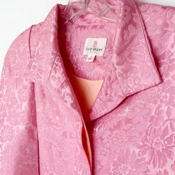 Julie Brown pink Lurex floral brocade capelet